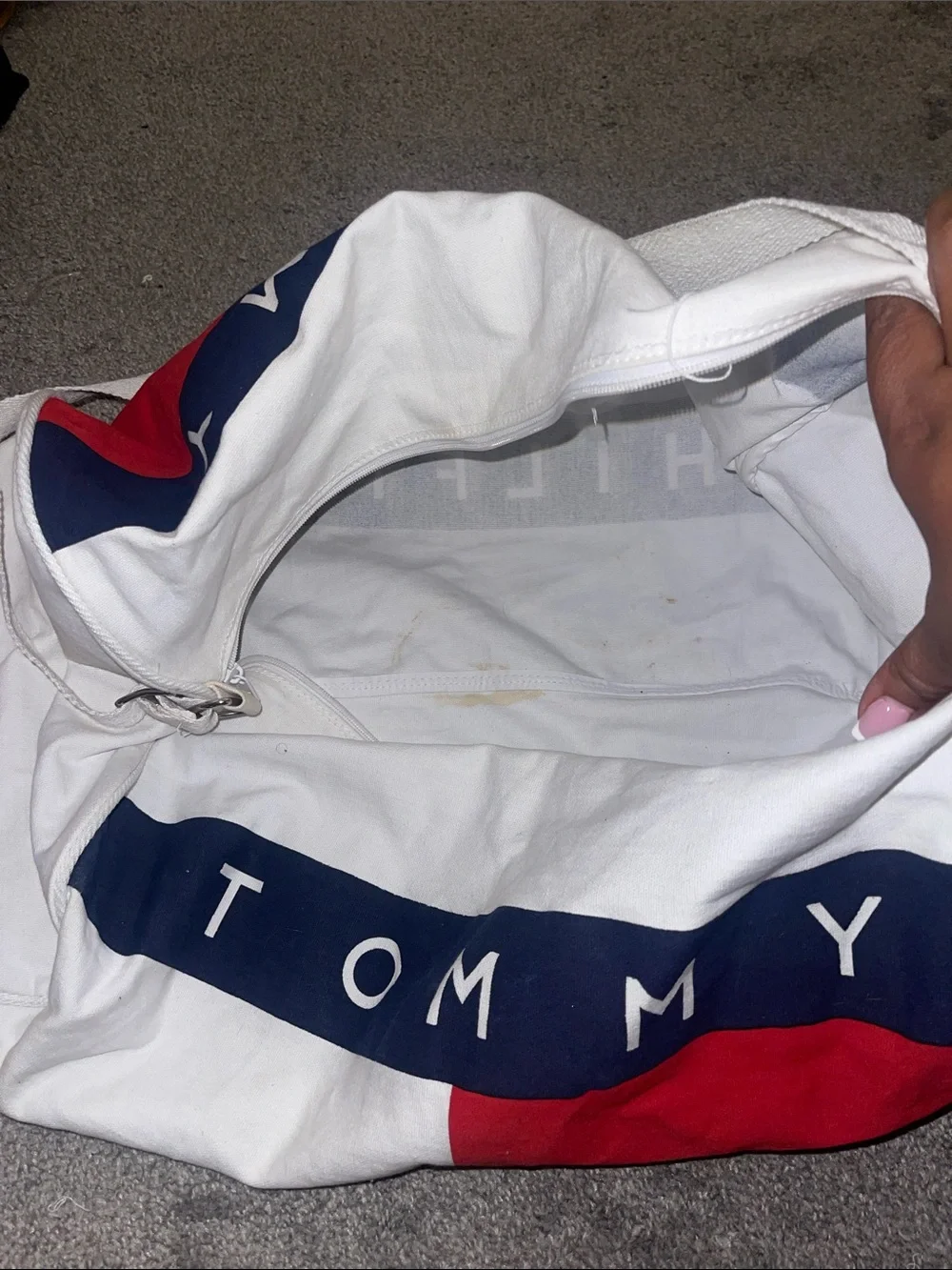 Tommy Hilfiger White, Navy & Red Duffel Bag